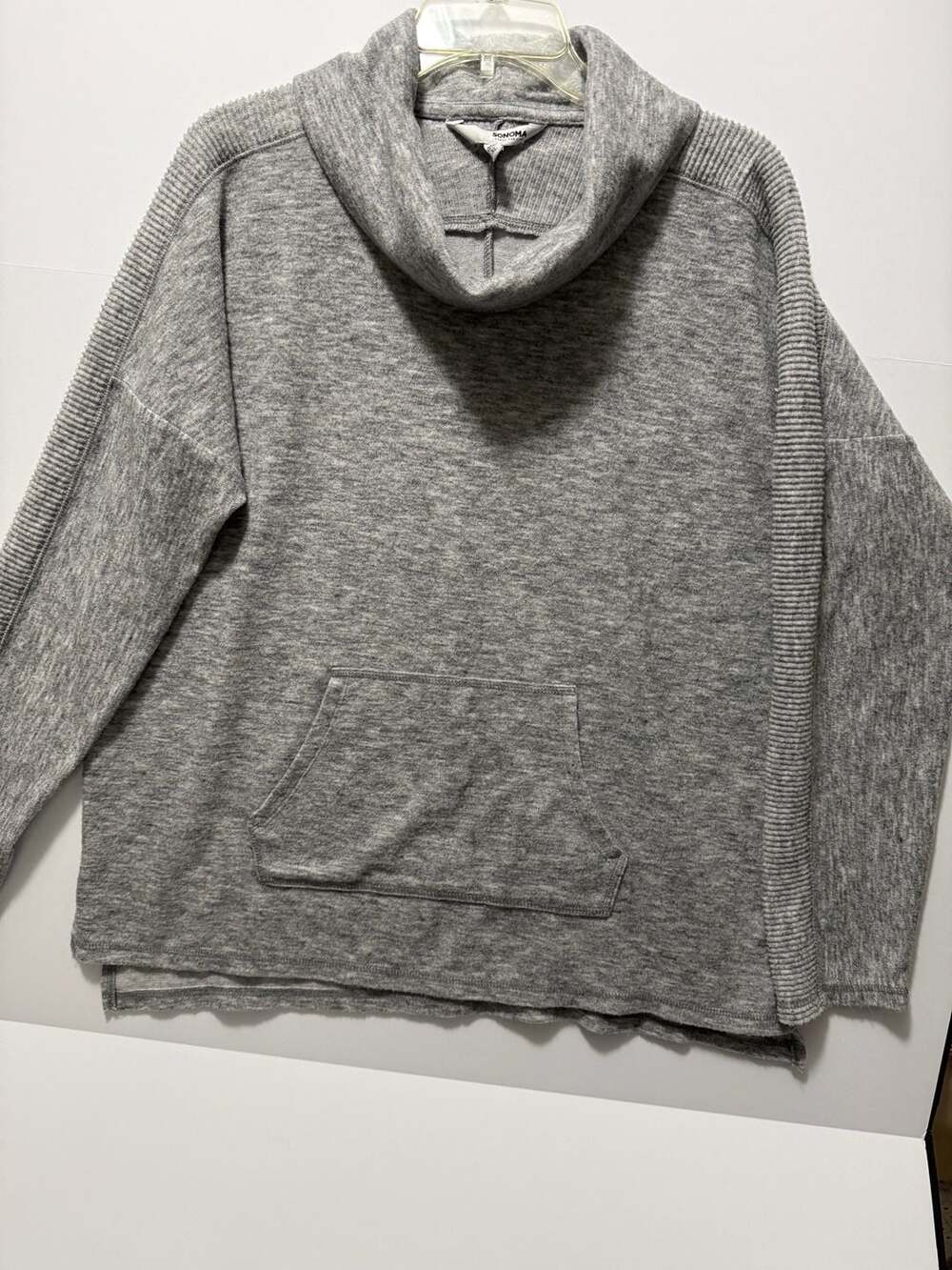 Sonoma Goods For Life Gray Heathered Cowl Neck Pocket Pullover Sweater XL